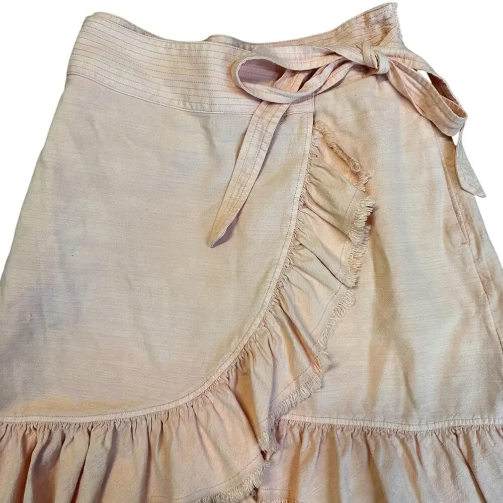 Anthropologie Pilcro Nettie Peach Ruffle Wrap Skirt Size Small